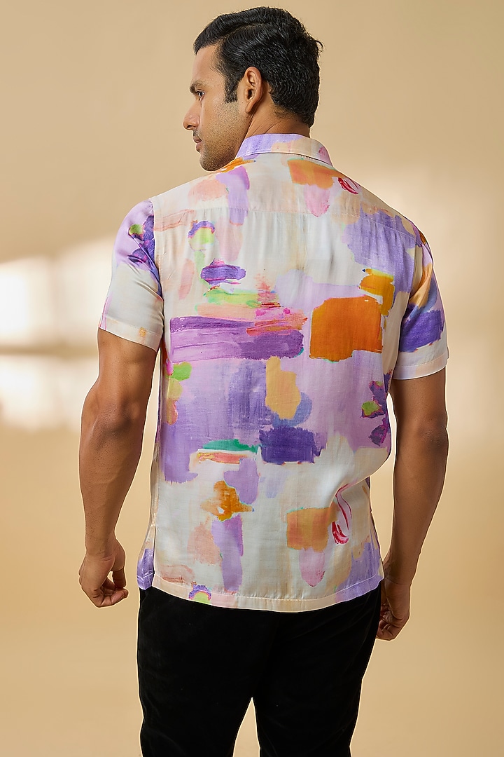 White Modal Satin Party Wear Shirt by Payal Singhal Men at Pernia's Pop Up Shop