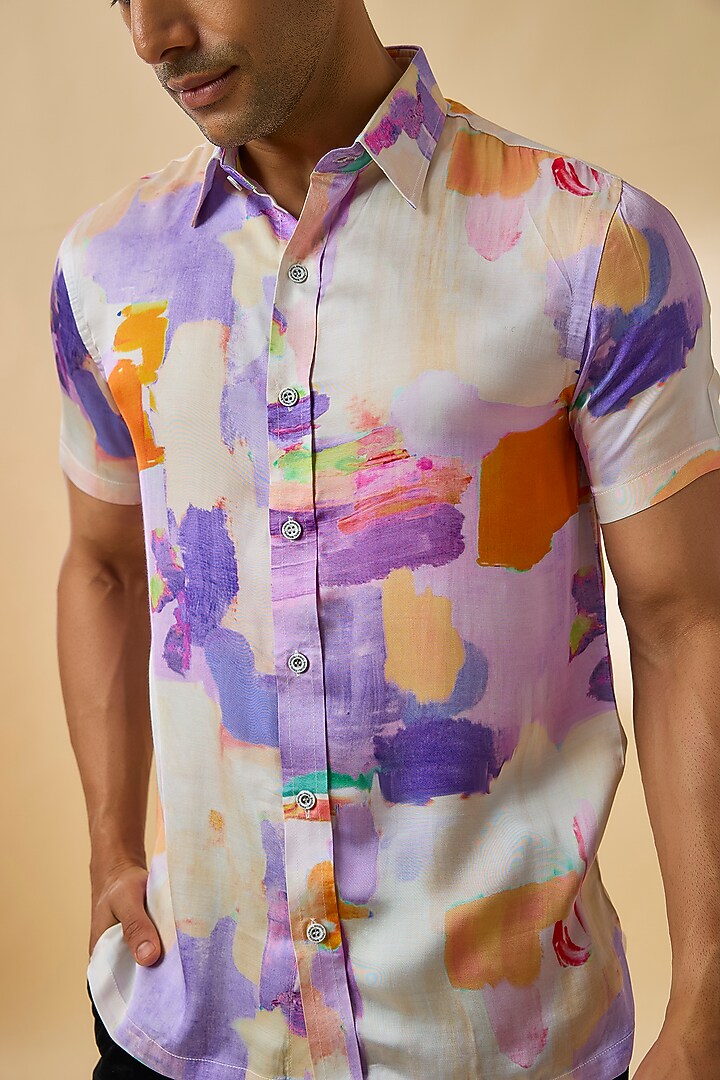 White Modal Satin Party Wear Shirt by Payal Singhal Men at Pernia's Pop Up Shop