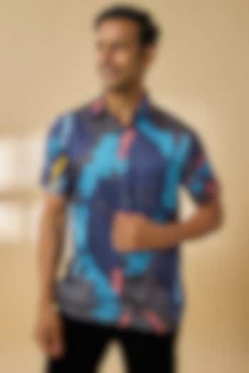 Blue Modal Satin Party Wear Shirt by Payal Singhal Men at Pernia's Pop Up Shop