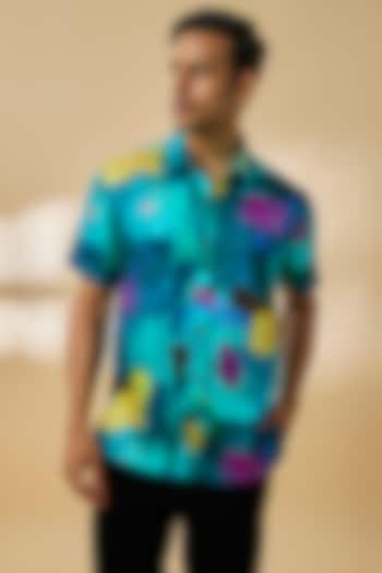 Blue Modal Satin Party Wear Shirt by Payal Singhal Men at Pernia's Pop Up Shop