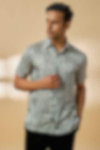 Charcoal Modal Satin Party Wear Shirt by Payal Singhal Men at Pernia's Pop Up Shop