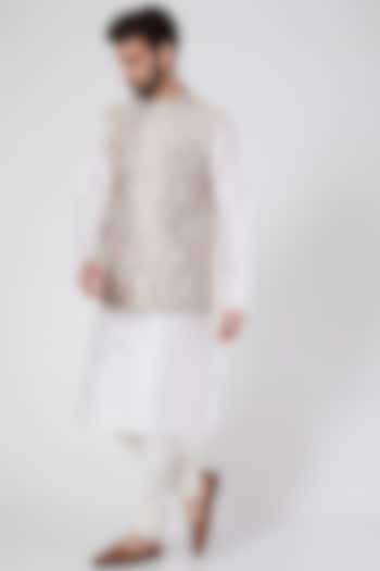 Beige Bundi Jacket With Kurta Set by Payal Singhal Men