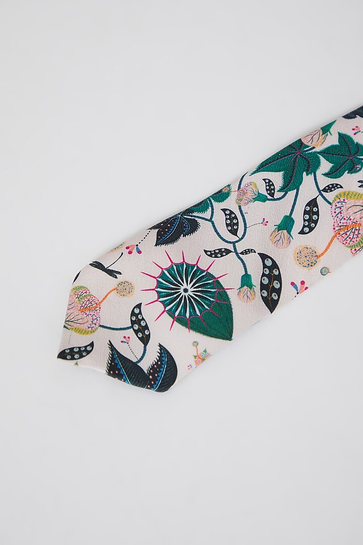 White Floral Printed Tie by Payal Singhal Men at Pernia's Pop Up Shop