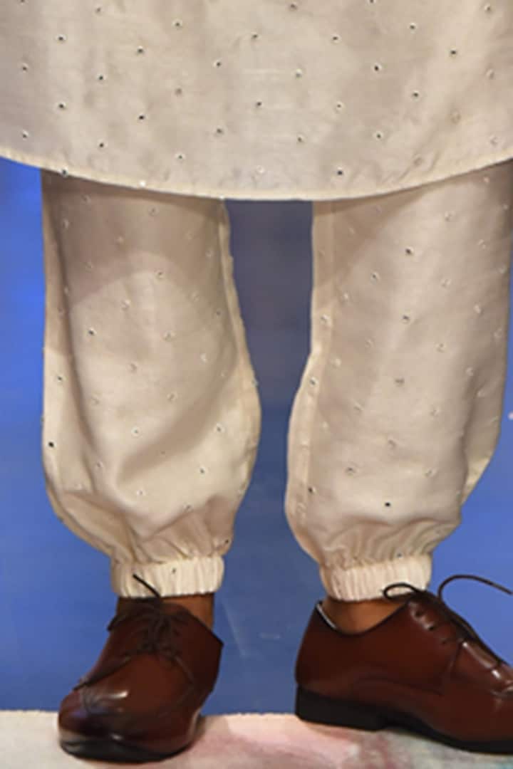 Off-White Embroidered Bomber Jacket With Kurta Set by Payal Singhal Men at Pernia's Pop Up Shop