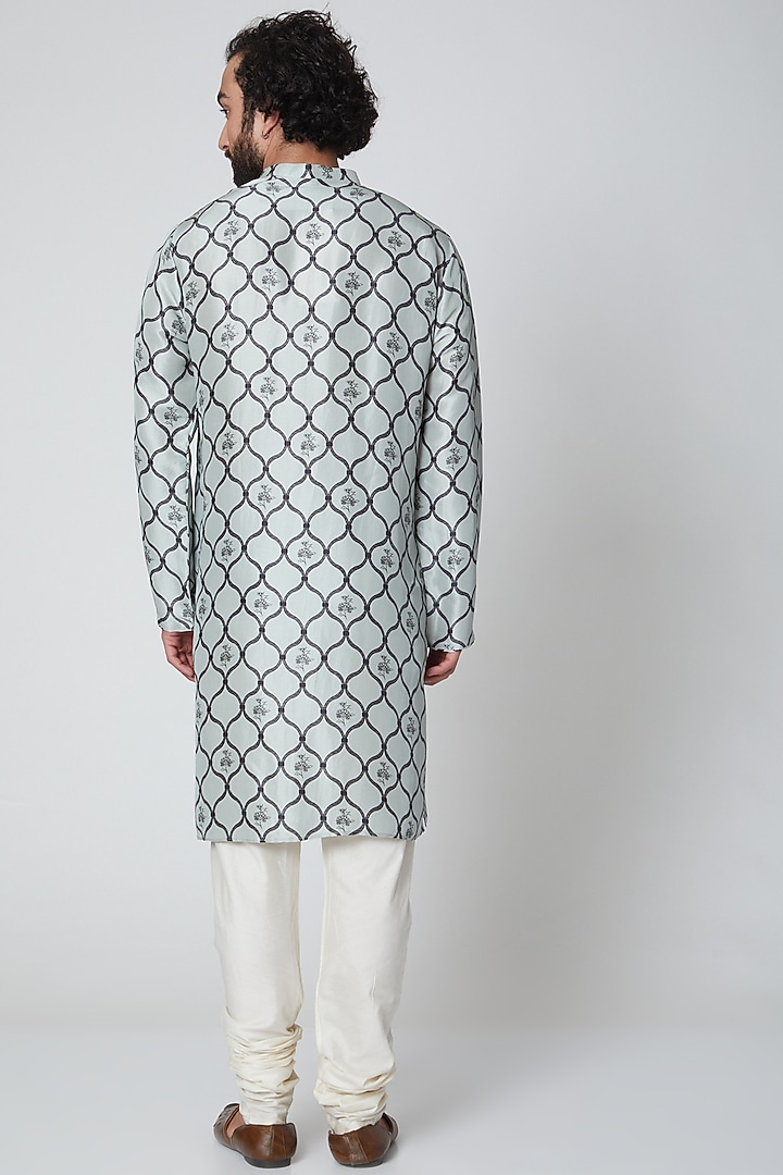 Powder Blue & Off White Printed Kurta Set by Payal Singhal Men at Pernia's Pop Up Shop