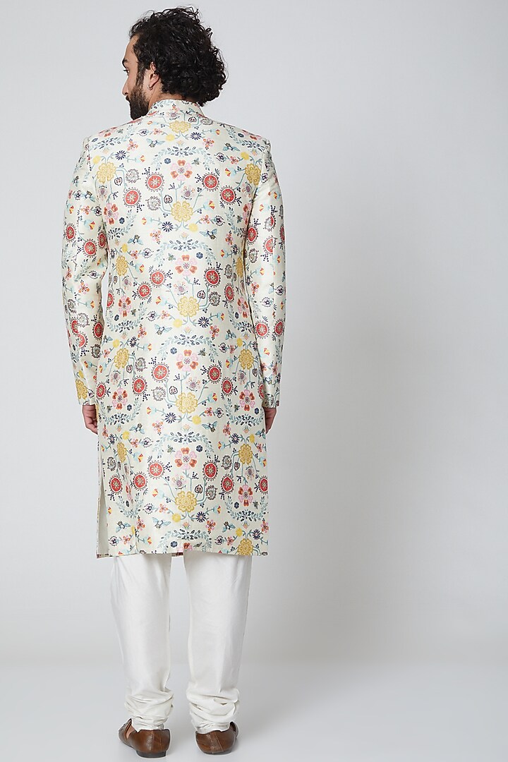 Cream & Off White Floral Printed Wedding Sherwani Set by Payal Singhal Men at Pernia's Pop Up Shop