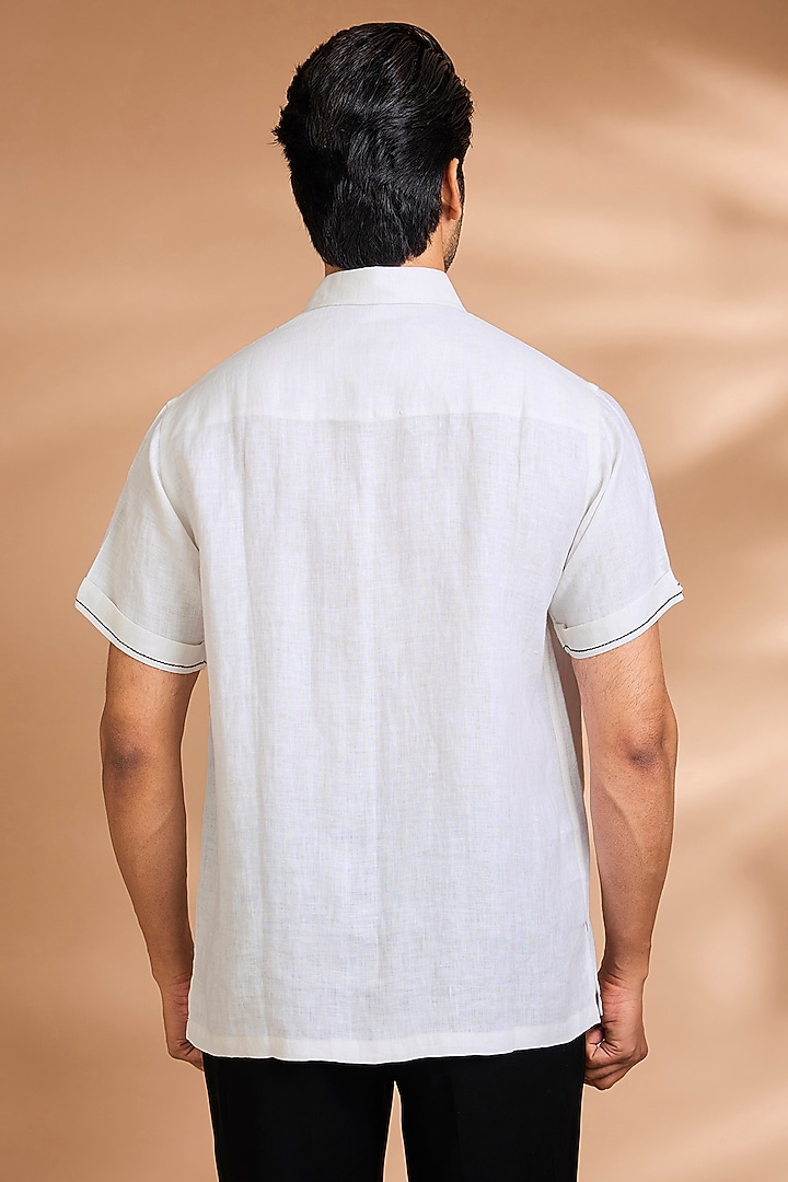 Off-White Linen Party Wear Shirt by Payal Singhal Men at Pernia's Pop Up Shop