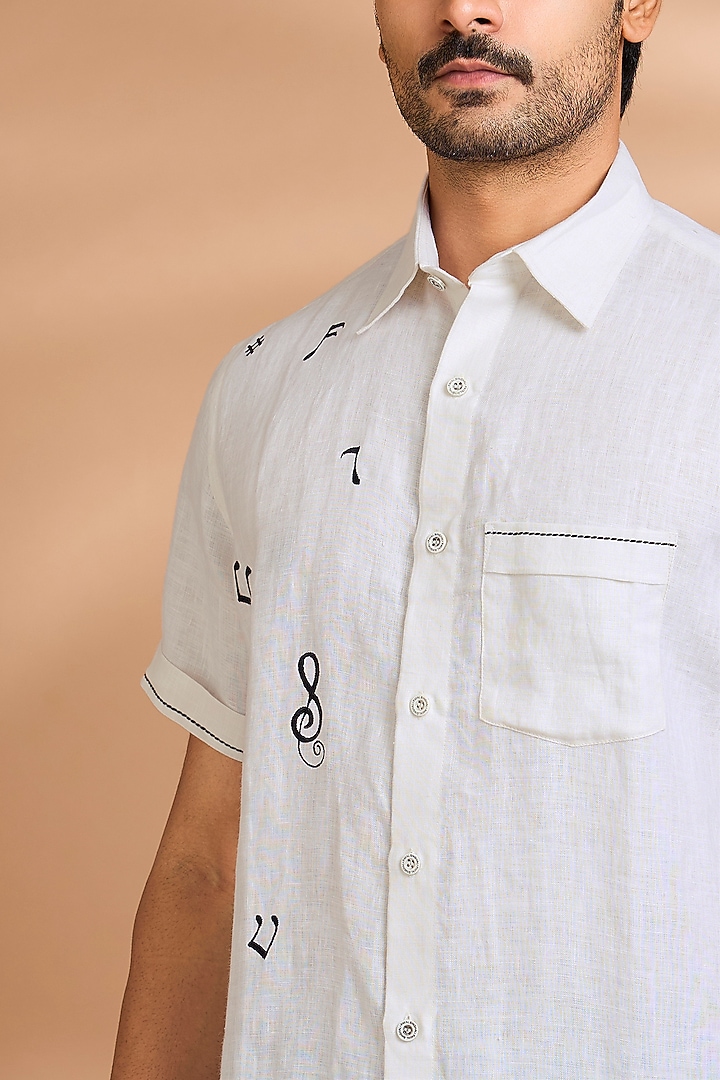 Off-White Linen Party Wear Shirt by Payal Singhal Men at Pernia's Pop Up Shop