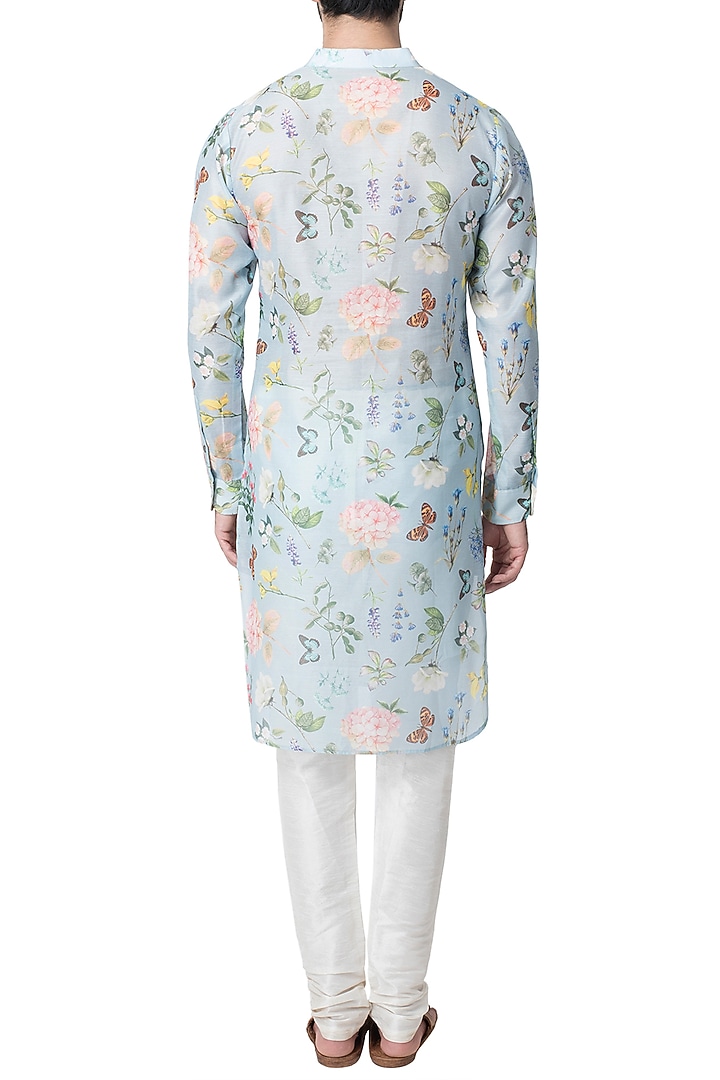 Blue butterfly printed kurta with churidaar pants available only at Pernia's Pop Up Shop.