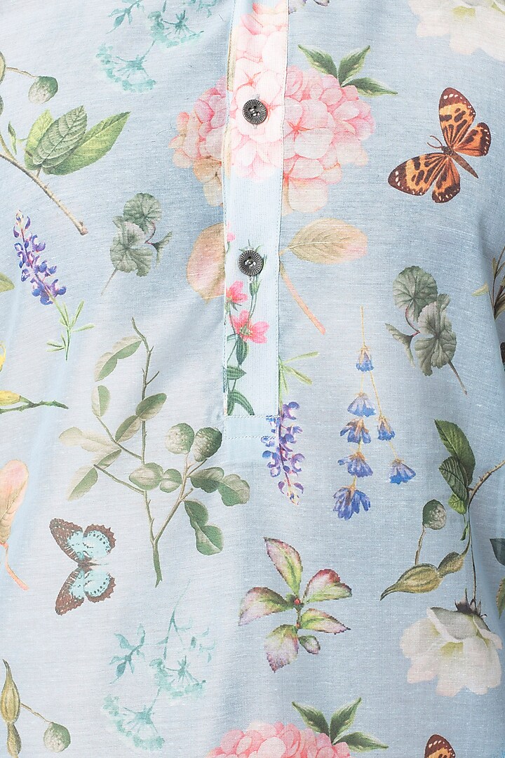 Blue butterfly printed kurta with churidaar pants available only at Pernia's Pop Up Shop.