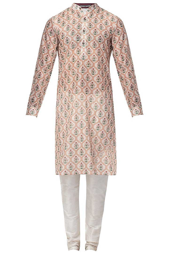 Beige mughal kurta with churidaar pants available only at Pernia's Pop Up Shop.