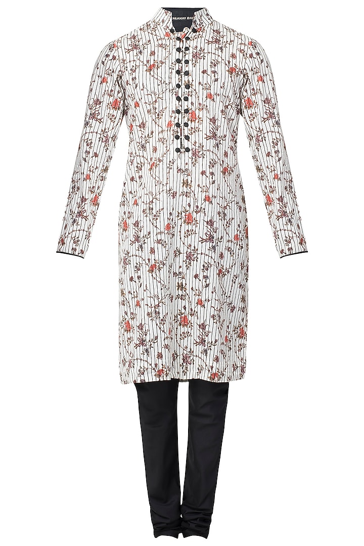 White stripe printed kurta with churidaar pants available only at Pernia's Pop Up Shop.