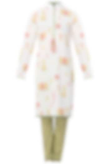 White and yellow printed kurta with churidaar pants available only at Pernia's Pop Up Shop.