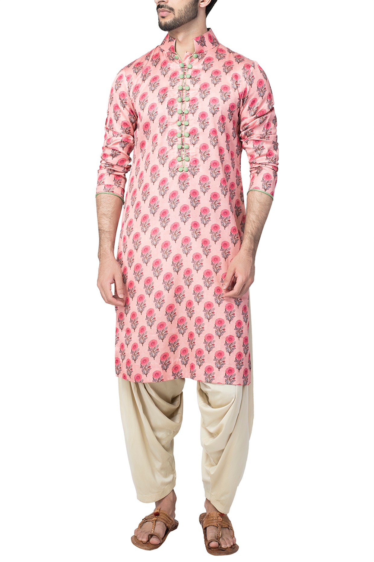 Floral Printed Cotton Punjabi Suit in Dark Pink  KHBZ1509