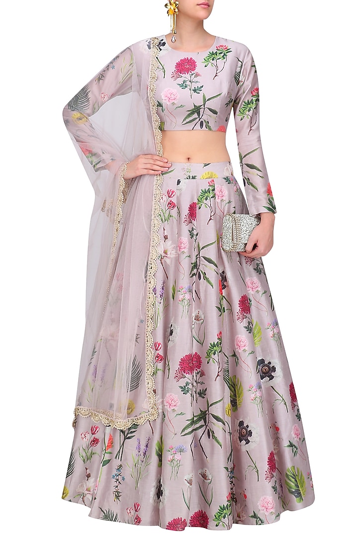 Lilac bageecha print lehenga set available only at Pernia's Pop Up Shop.