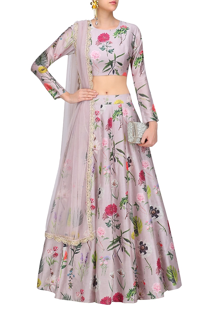 Lilac bageecha print lehenga set available only at Pernia's Pop Up Shop.