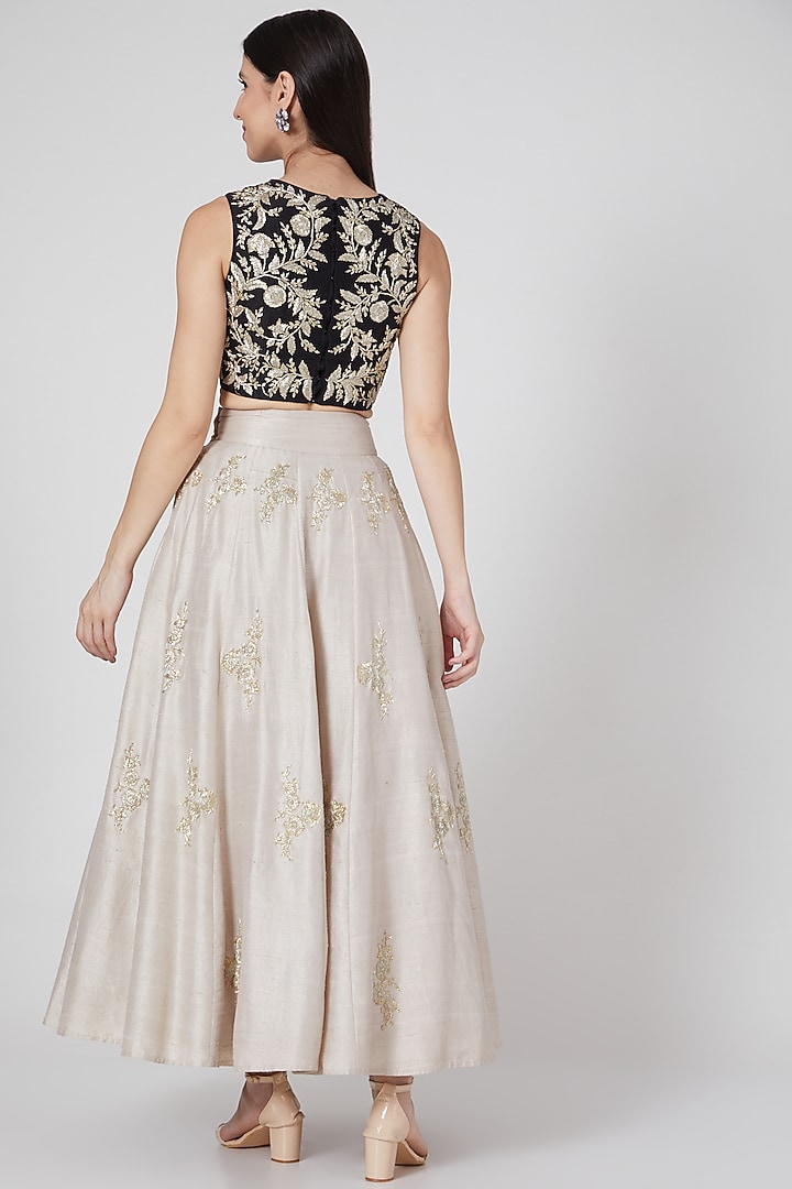 Black and stone color nagmeh style lehenga set available only at Pernia's Pop Up Shop.