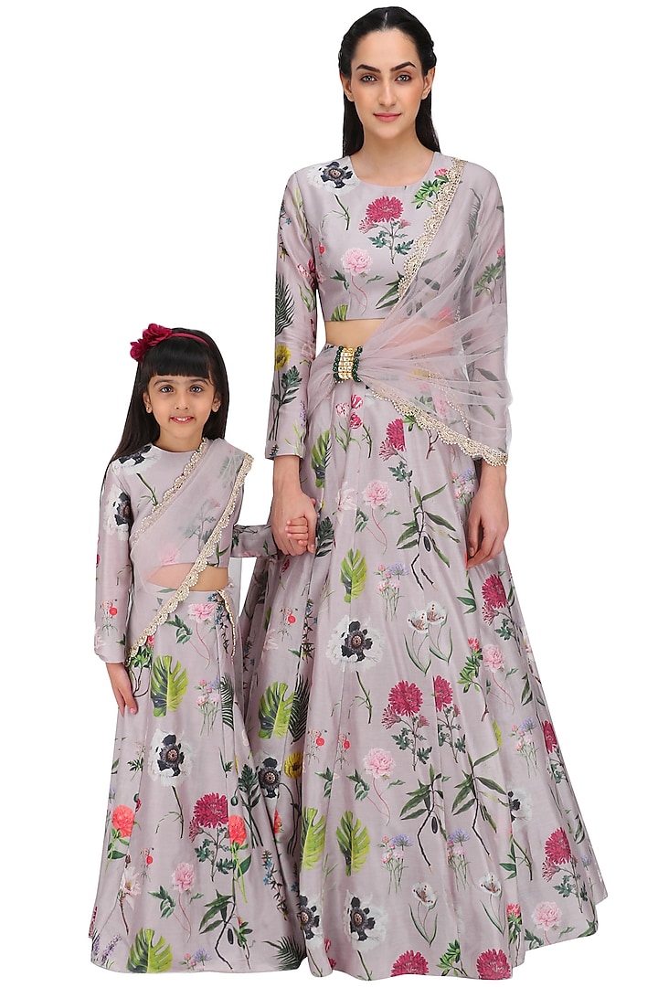 Mother and Daughter Lilac Printed Lehenga Set by Payal Singhal