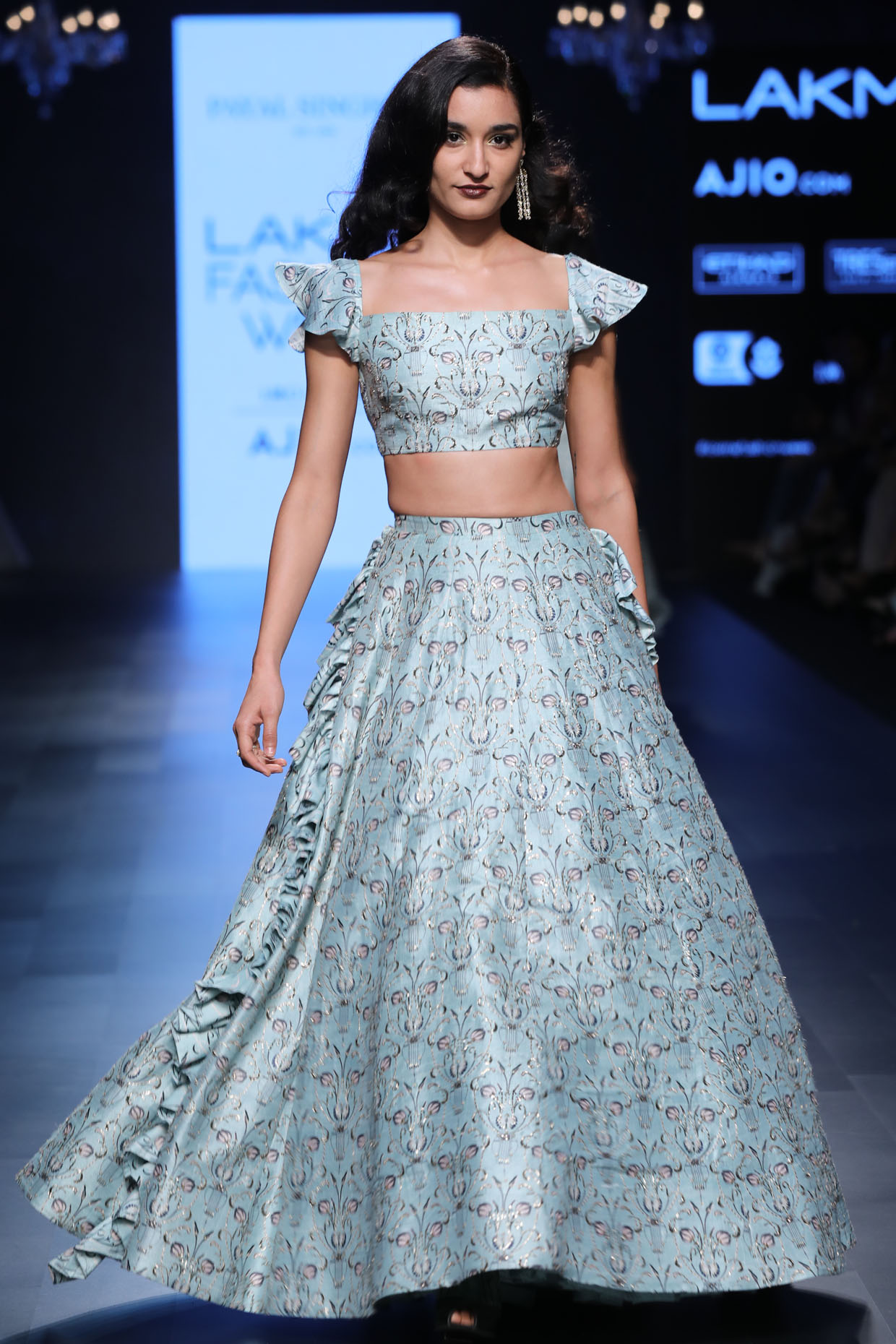 Beautiful off-shoulder blouse with floral printed grey lehenga. See more on  wedmegood.com #wedmego… | Indian bridal wear, Dress indian style, Indian  bridal outfits