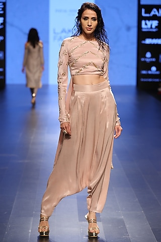 Blush Embroidered Front Cropped Anarkali with Blush Pants by Payal Singhal
