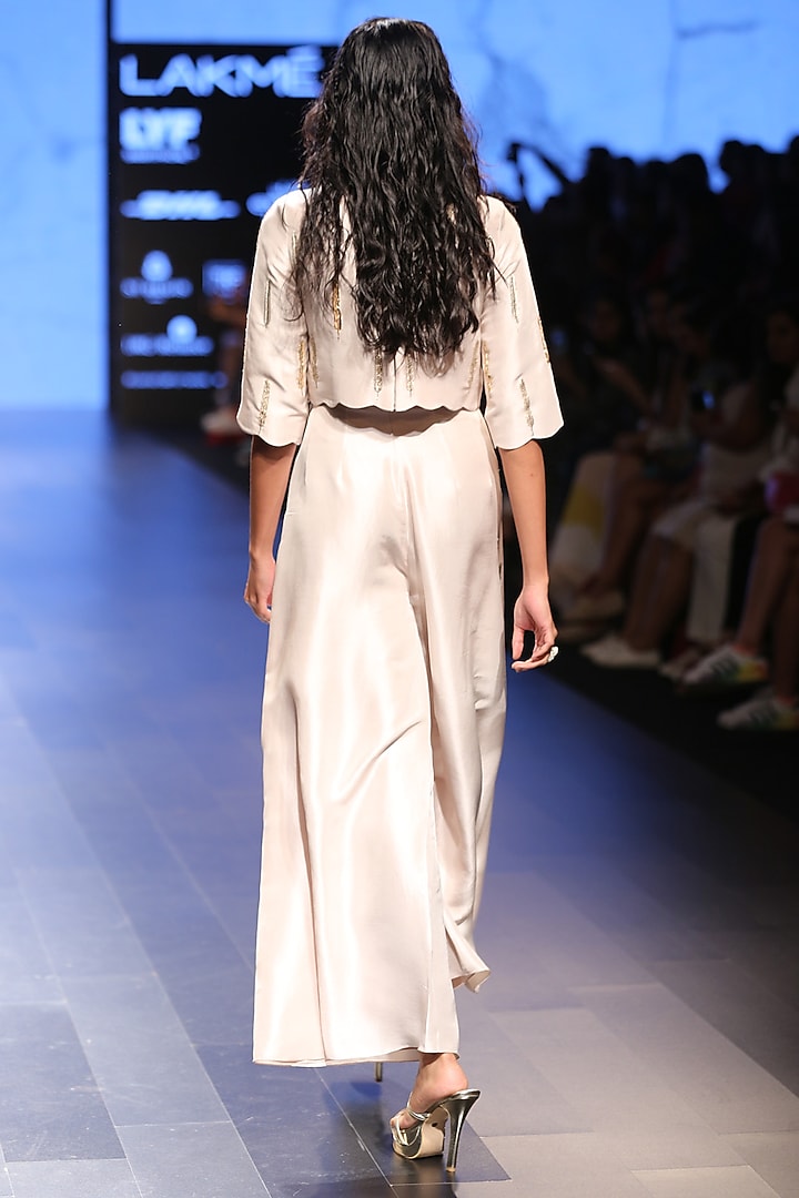 Stone Feather Embroidered Crop Top with Overlay Palazzo pants available only at Pernia's Pop Up Shop.
