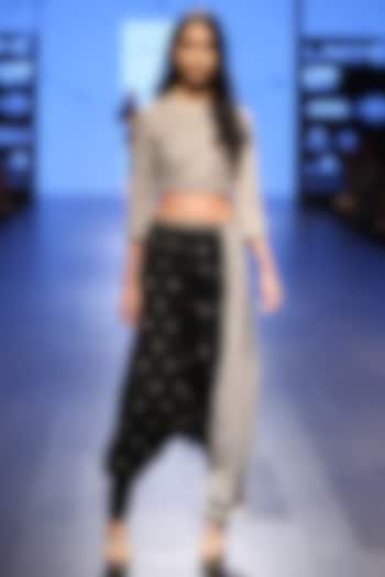Dove Grey Pearl Work Crop Top with Black and Dove Grey Scalloped Pants by Payal Singhal