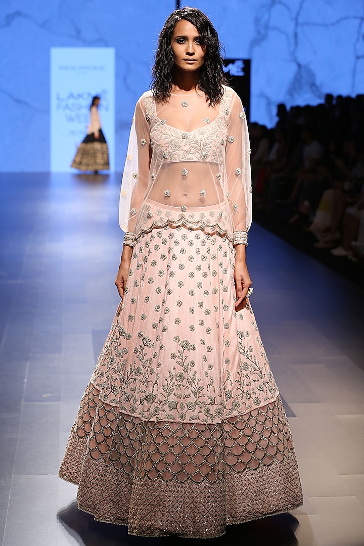 Pink Pearl Embroidered Choli, Lehenga and Embroidered Top Set by Payal Singhal