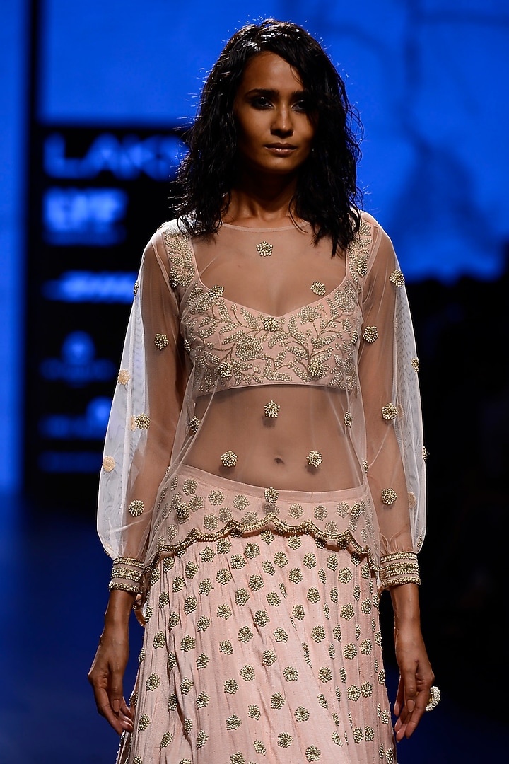 Pink Pearl Embroidered Choli, Lehenga And Embroidered Top Set available only at Pernia's Pop Up Shop.