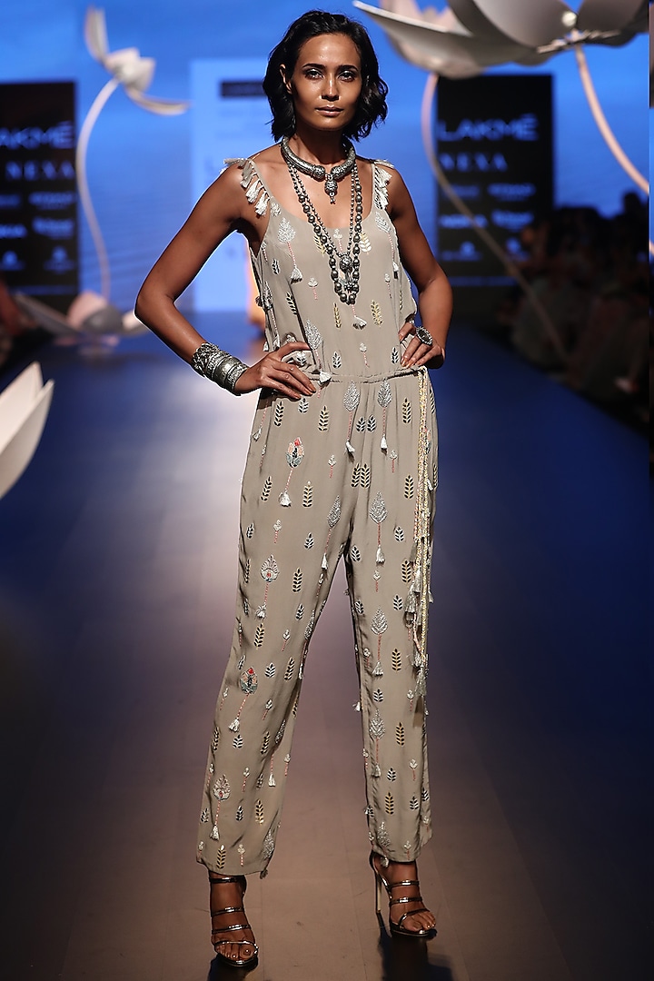 Grey Embroidered Jumpsuit by Payal Singhal