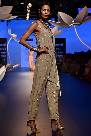 Grey Embroidered Jumpsuit by Payal Singhal