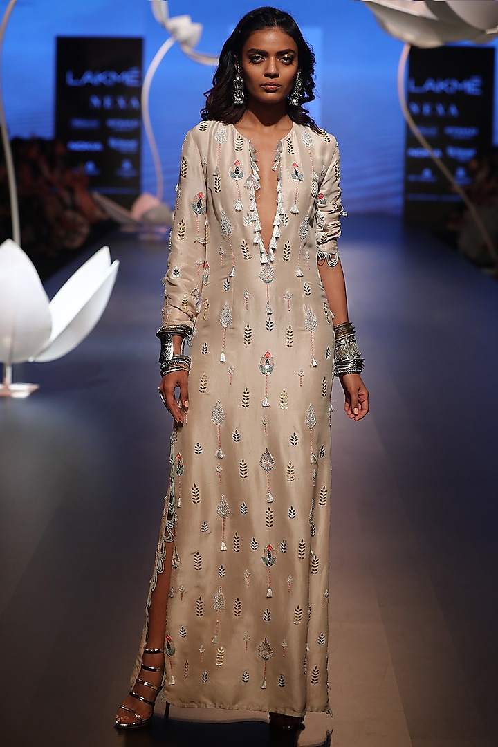 Stone Embroidered Slit Kaftan by Payal Singhal