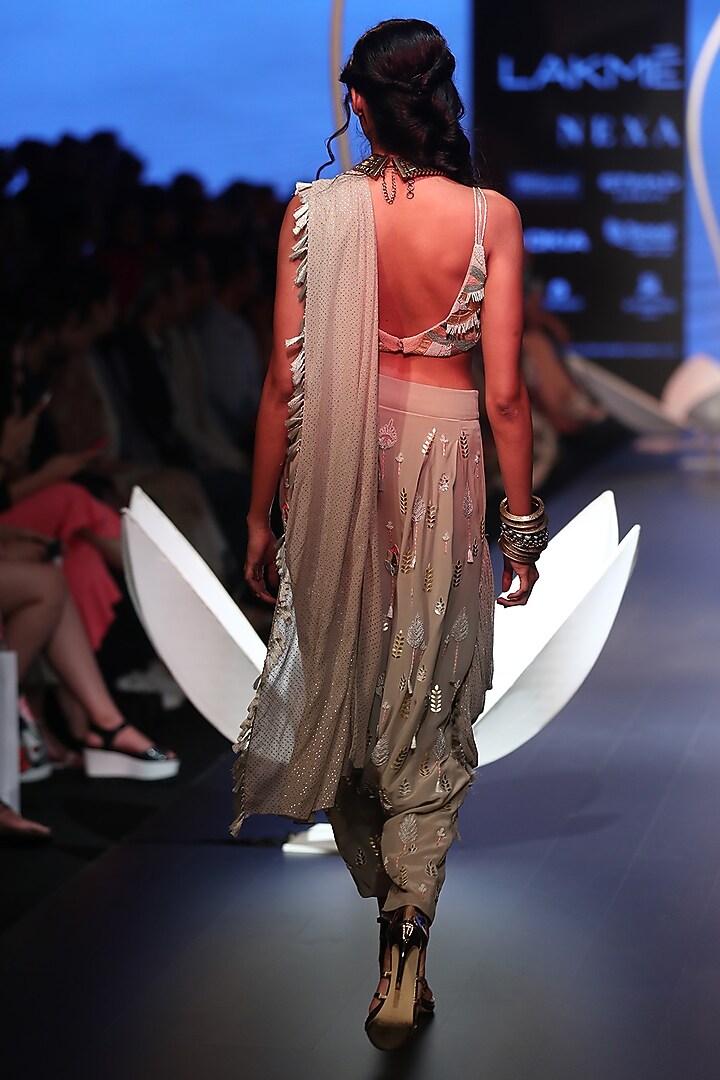 Grey embroidered pant saree available only at Pernia's Pop Up Shop.