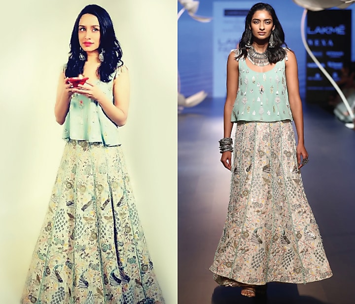 Aqua embroidered top with stone lehenga skirt available only at Pernia's Pop Up Shop.