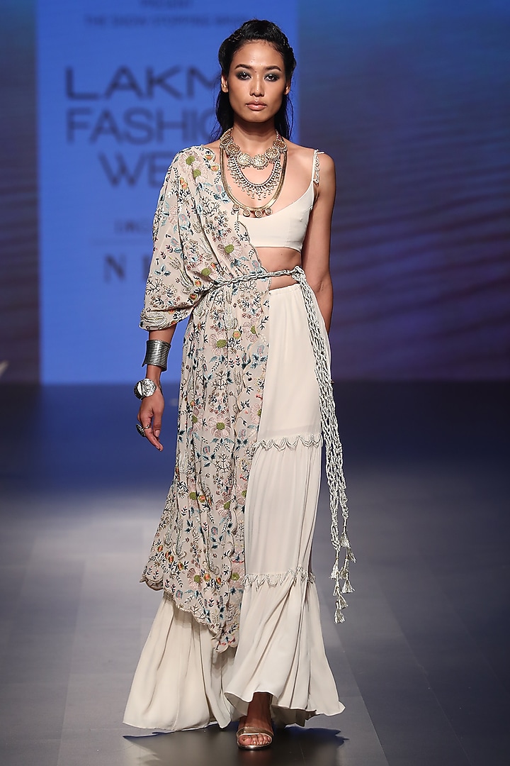 Stone embroidered sharara set with jacket and belt available only at Pernia's Pop Up Shop.