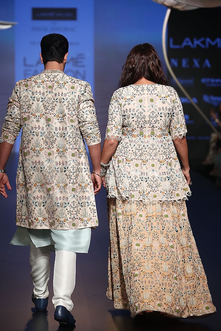 Ice blue embroidered kurta with pants and jacket available only at Pernia's Pop Up Shop.