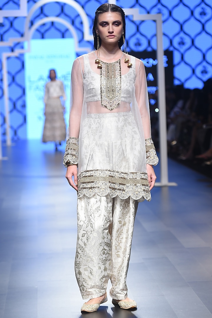 Stone Embroidered Kurta with Bustier and Pants Set by Payal Singhal