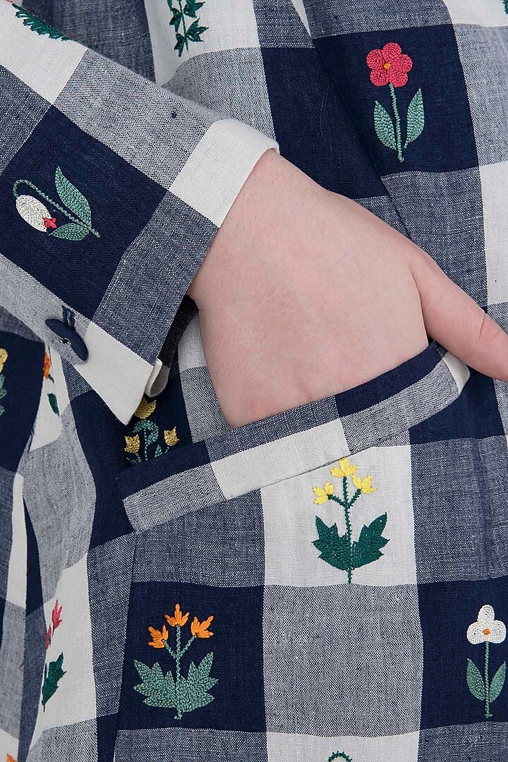 Navy embroidered checks jacket available only at Pernia's Pop Up Shop.