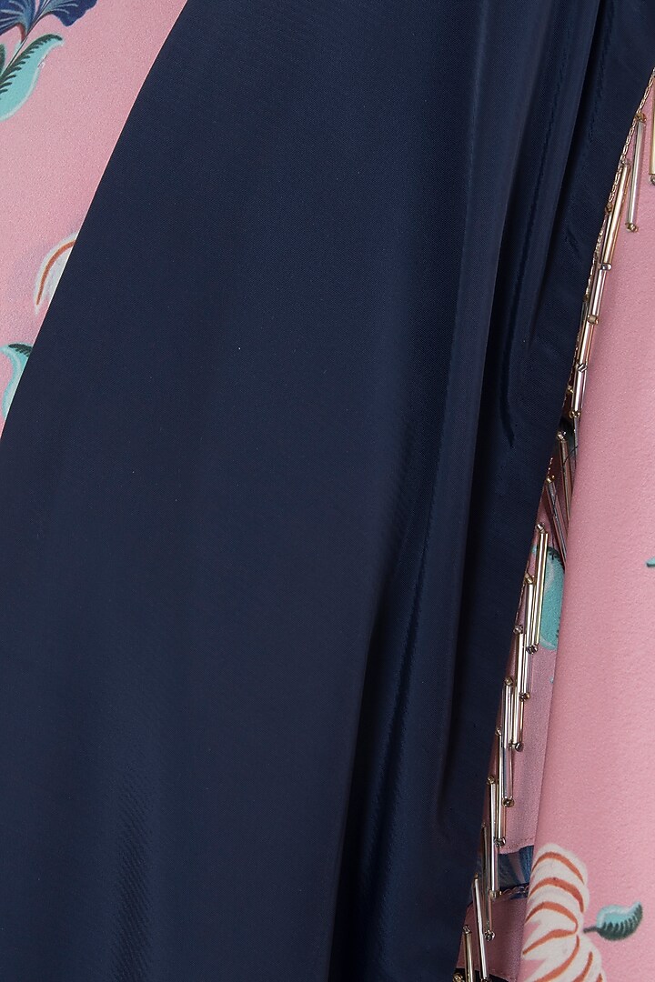 Coral & Navy Blue Printed Choli Top With Pants & Attached Dupatta by PS Pret by Payal Singhal at Pernia's Pop Up Shop