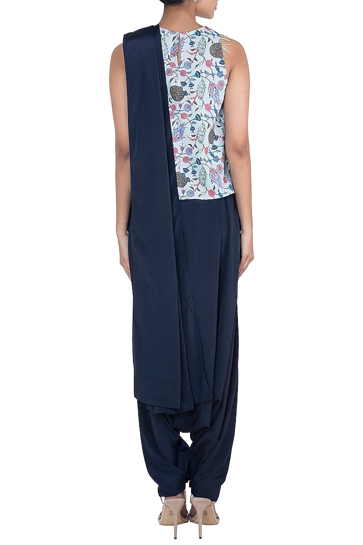 Mint & Navy Blue Printed Top With Pants & Attached Dupatta by PS Pret by Payal Singhal at Pernia's Pop Up Shop