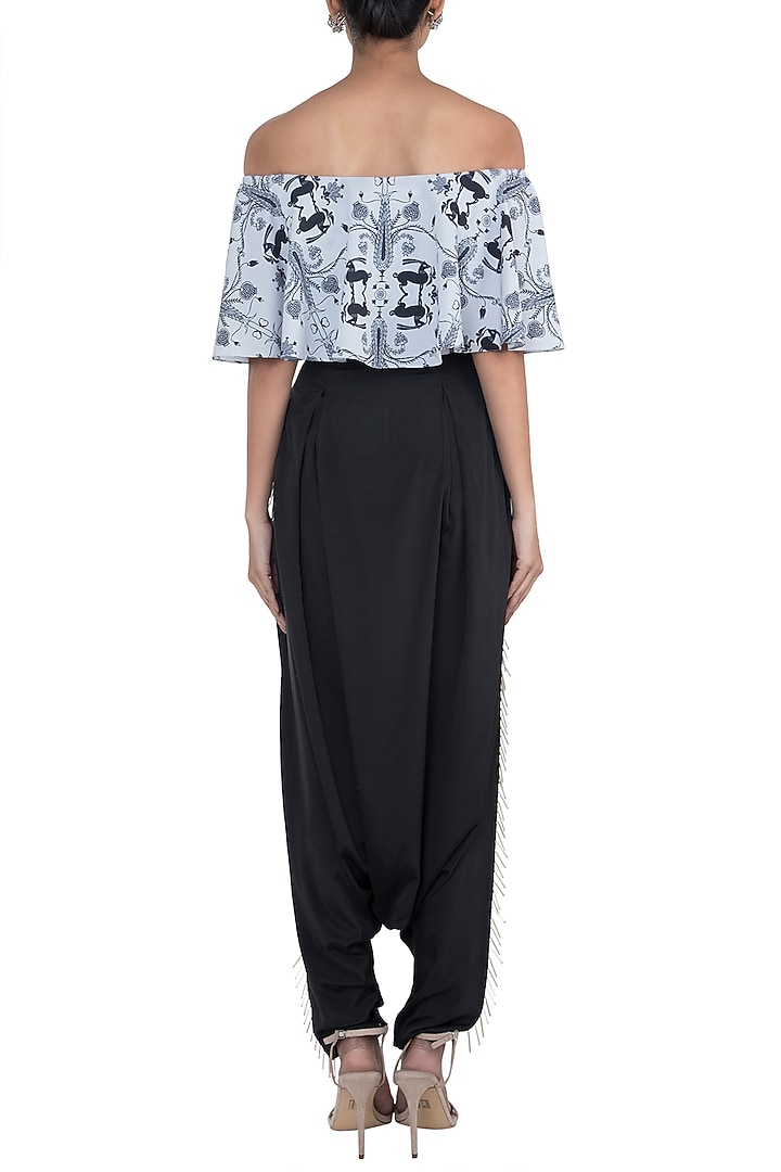 Grey & Black Printed Choli Top With Pants by PS Pret by Payal Singhal at Pernia's Pop Up Shop