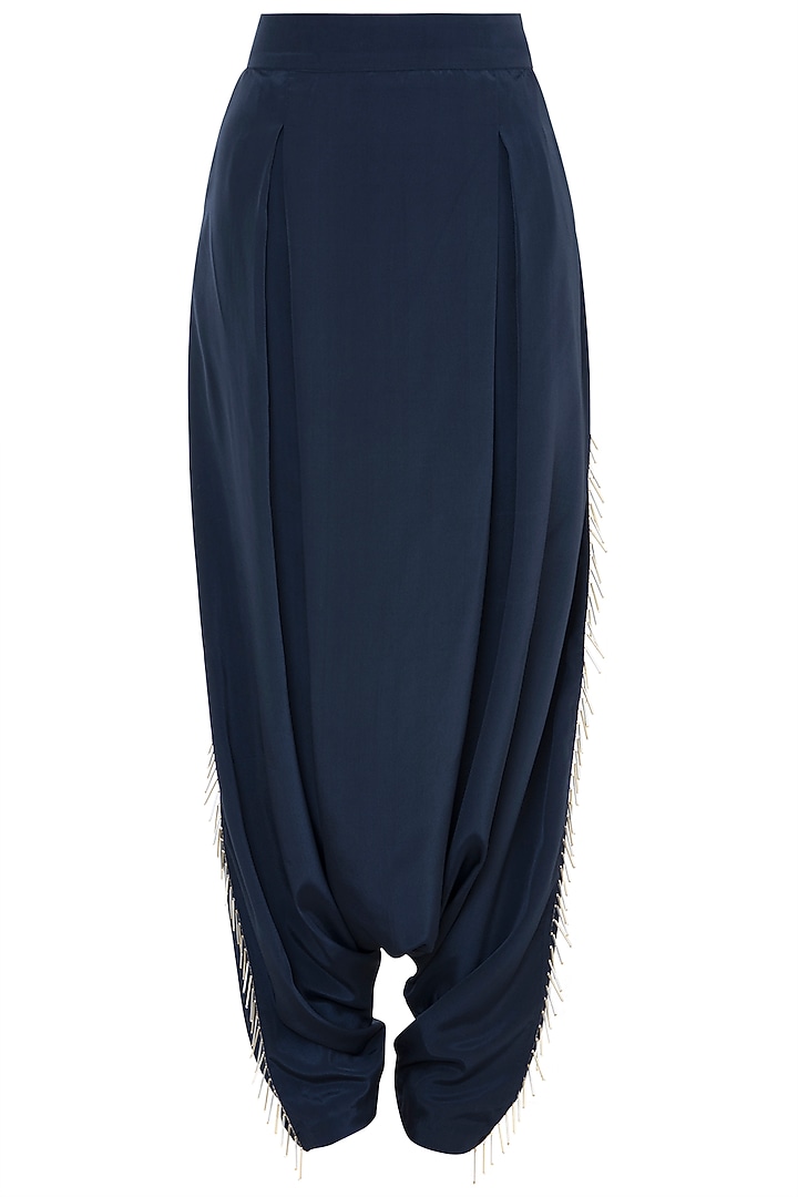 Cream & Navy Blue Printed Choli Top With Pants by PS Pret by Payal Singhal at Pernia's Pop Up Shop