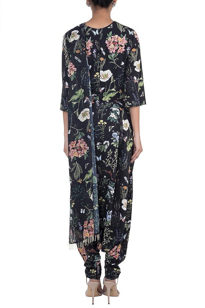 Black Printed Top with Pants & Attached Dupatta by PS Pret by Payal Singhal at Pernia's Pop Up Shop