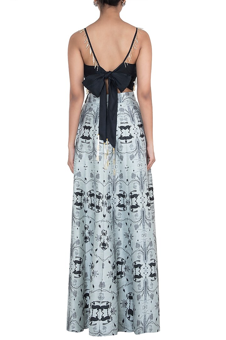 Black & Powder Blue Embroidered Wedding Lehenga Set by Payal Singhal at Pernia's Pop Up Shop