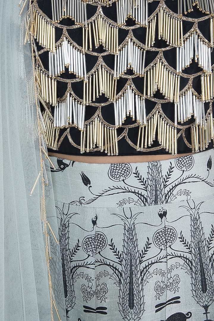 Black & Powder Blue Embroidered Wedding Lehenga Set by Payal Singhal at Pernia's Pop Up Shop