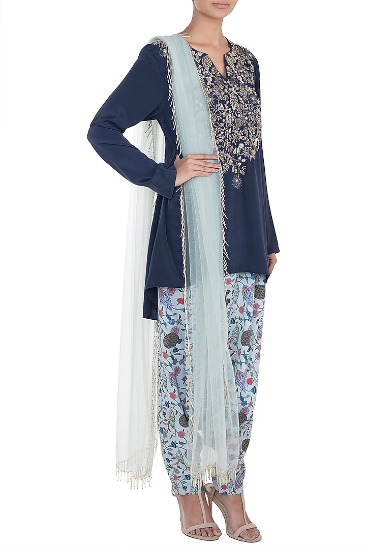 Mint & Navy Blue Printed Kurta Set by PS Pret by Payal Singhal at Pernia's Pop Up Shop