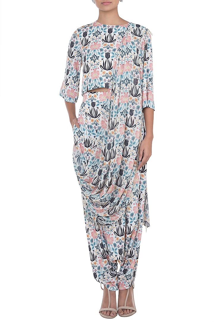 Cream Printed Top With Pants & Attached Dupatta by PS Pret by Payal Singhal at Pernia's Pop Up Shop