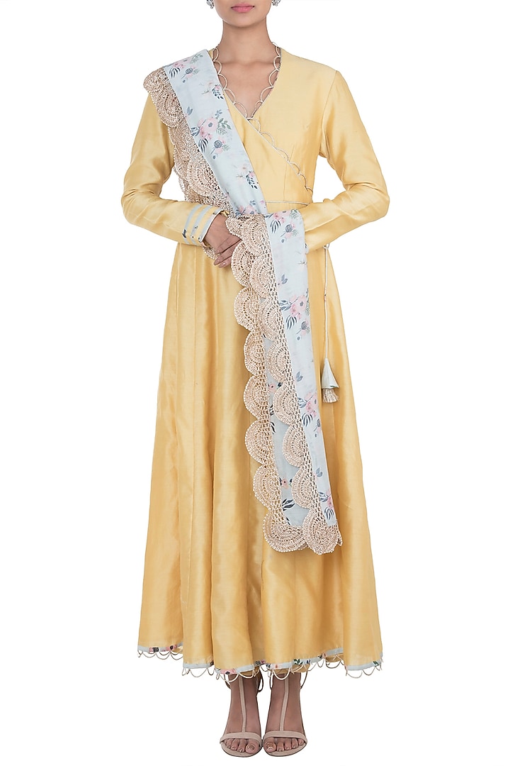 Pale Yellow Kurta With Churidaar Pants & Printed Dupatta by PS Pret by Payal Singhal at Pernia's Pop Up Shop
