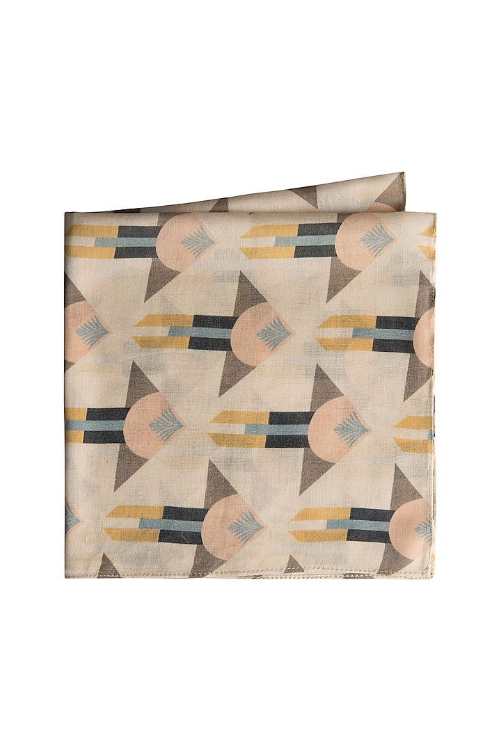 Cream Arrow Printed Pocket Square by PAYAL SINGHAL ACCESSORIES