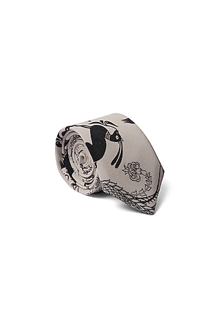 Grey Khargosh Printed Tie by Payal Singhal Men