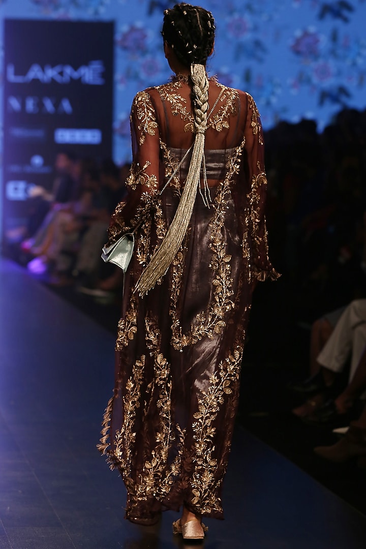 Periwinkle Blue Embroidered Bustier With Pants & Purple Jacket by Payal Singhal at Pernia's Pop Up Shop